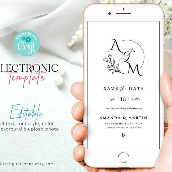 Electronic Save the Date Template, Editable Save the Date Invitation, Minimalist Save the Date Invite, Save the Date Evite, Wedding Invite