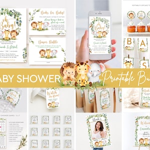 Baby Shower Bundle Templates Safari Baby Shower Invite Large Bundle, Animals Baby Shower Templates, Editable Baby Shower Templates Bundle J5