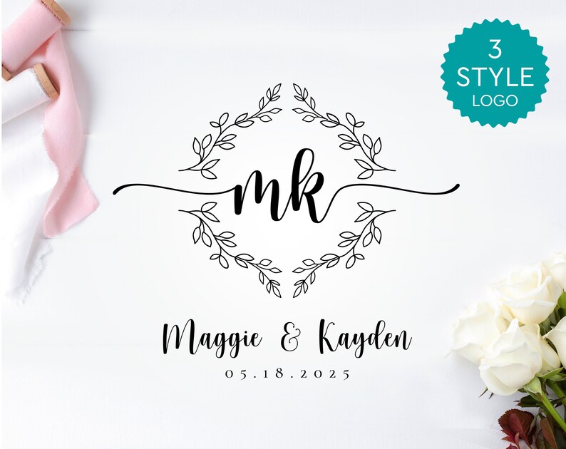 Wedding Monogram Logo | Elegant Floral Initial Design | Custom Bride ...
