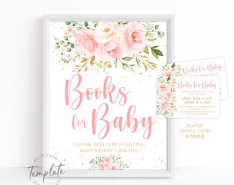 Boeken voor baby Bord afdrukbare boeken voor baby Kaart Blush roze bloemen bord uitnodiging babyshower tafel bord baby meisje babyshower set J30
