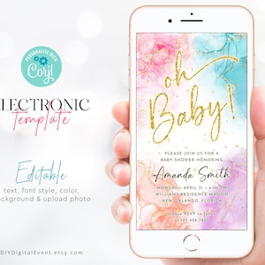 Colorful Baby Shower Invitation Template, Electronic Oh Baby Shower Invitation, Oh Baby Shower Invitation, Editable Baby Shower Template, J1