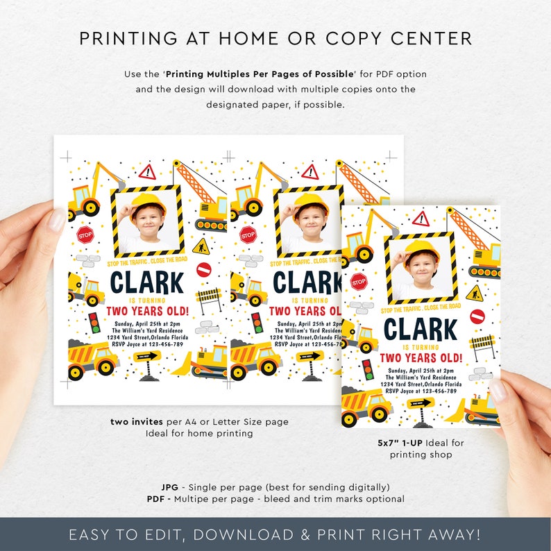 Editable Construction Birthday Invitation Template Printable Etsy