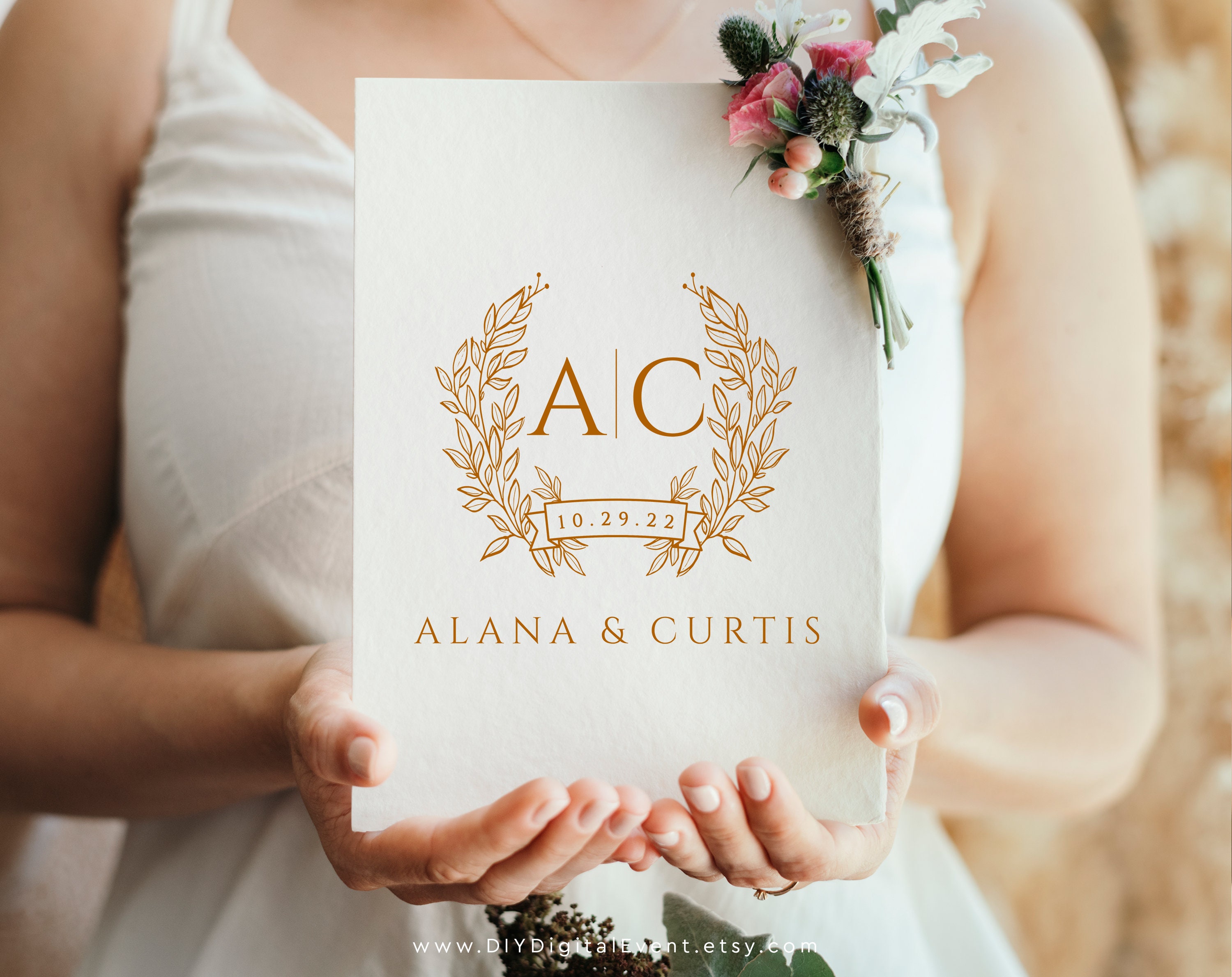 Wedding Monogram Logo | Elegant Floral Initial Design | Custom Bride ...