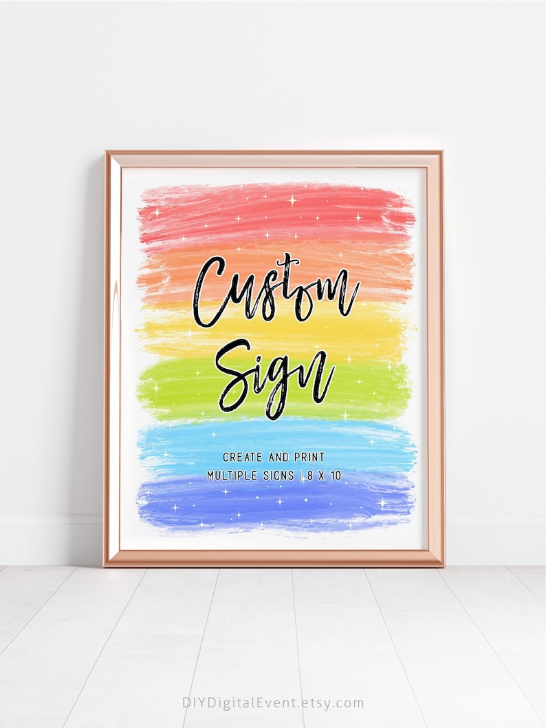 Custom Sign Editable Template, Watercolor Rainbow Birthday Sign Baby ...