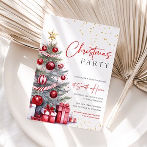 Red Christmas Party Invitation, Editable Christmas Party Invite ...