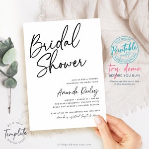 Editable Bridal Shower Invitation Template Printable Bridal Shower Invite Minimalist Bridal Shower Invite Simple Bridal Shower Party W1
