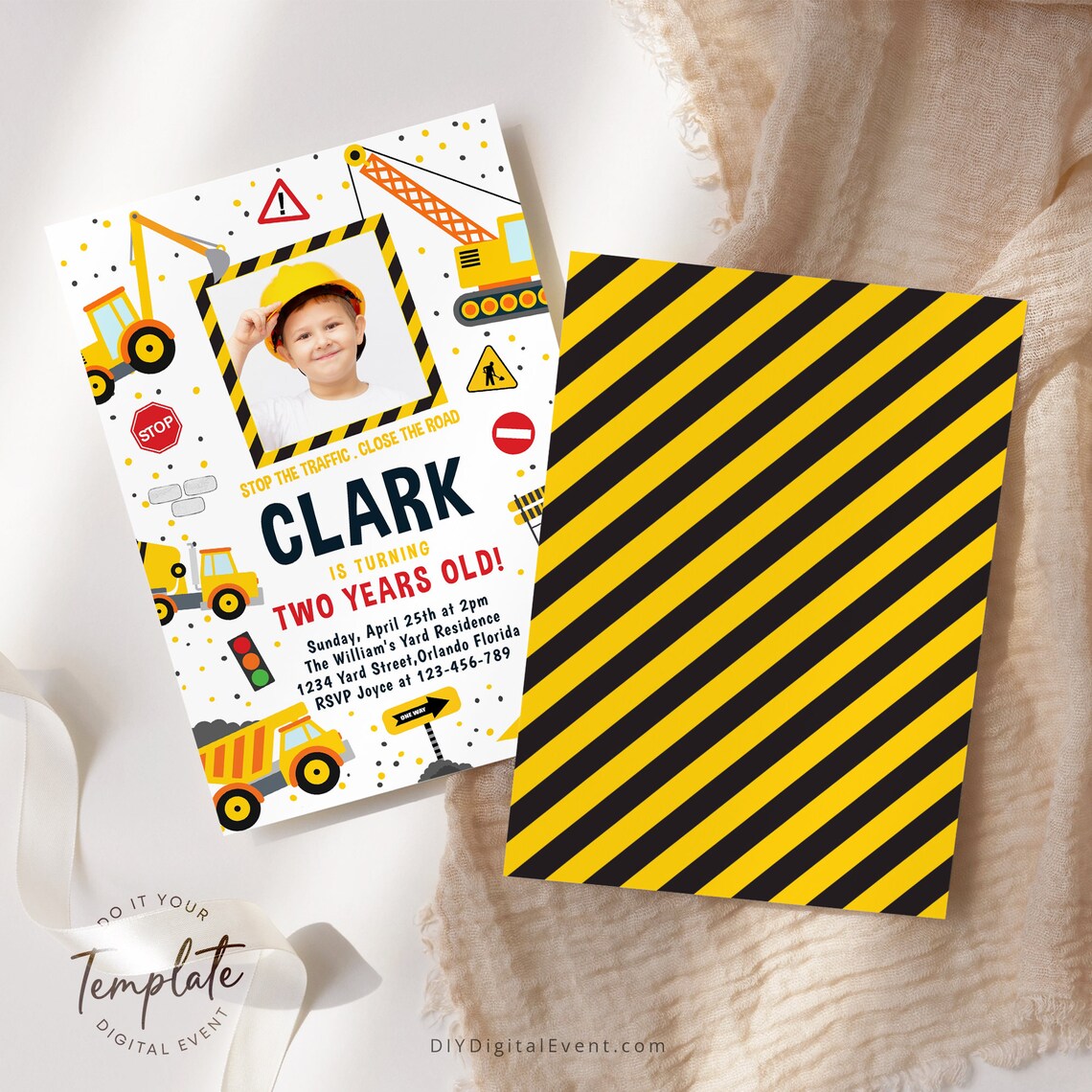 Editable Construction Birthday Invitation Template Printable Etsy
