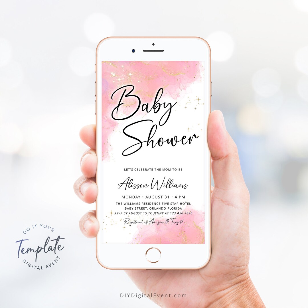 Electronic Baby Shower Invitation Template Dreamy Pink Baby Shower