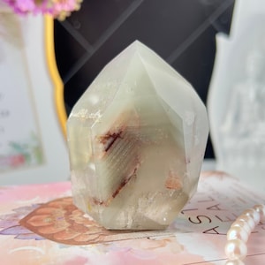 NEW FIND! Pink Lithium Phantom Quartz with Chlorite Inclusions | Super Rare Pink Lithium with Green Chlorite Tower from Brazil