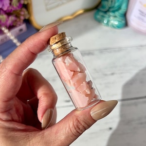 Peruvian Pink Opal Chips | Pink Opal Chip Bottles | Crystal Chips for Grids or Altars