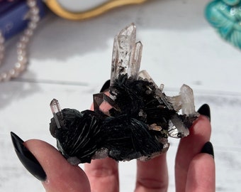 Rare Black Rose Specularite with Quartz | High Quality Hematite Rosette with Quartz Specimen | Home Decor Crystal | Rare Collector&#39;s Crystal