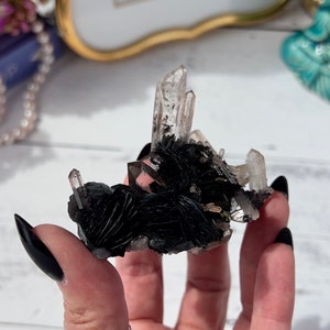 Rare Black Rose Specularite with Quartz | High Quality Hematite Rosette with Quartz Specimen | Home Decor Crystal | Rare Collector&#39;s Crystal
