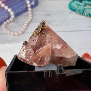 Rare Pyrite on Red Calcite Specimen from Hubei Province | Collector's Crystal | Free Specimen Box