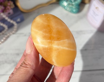 Piedra de Palma de Calcita Naranja de México / Piedra de Palma de Calcita Sherbert Naranja / Cristal de Meditación / Piedra Chakra del Plexo Sacro y Solar