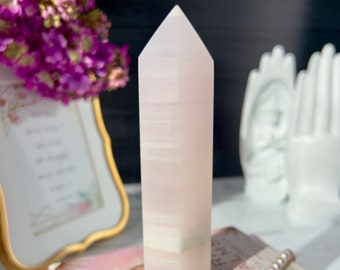 UV Reactive Mangano Calcite Tower | Pink Crystal Point
