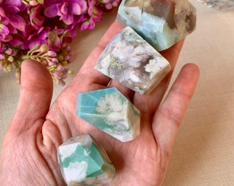 Green Flower Agate Freeform from Madagascar | Rare Green Cherry Blossom Free Form | Heart Chakra Stone for Grounding and New Beginnings