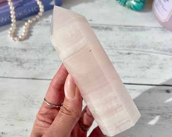 UV Reactive Mangano Calcite Tower | Pink Crystal Point