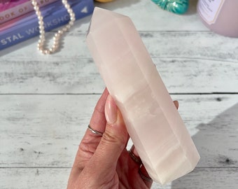 UV Reactive Mangano Calcite Tower | Pink Heart Chakra Crystal