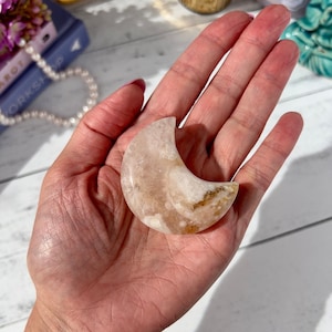 Gorgeous Green Flower Agate Crystal Moon from Madagascar | Cherry Blossom Agate | Heart Chakra Stone | Crystals for love and new beginnings