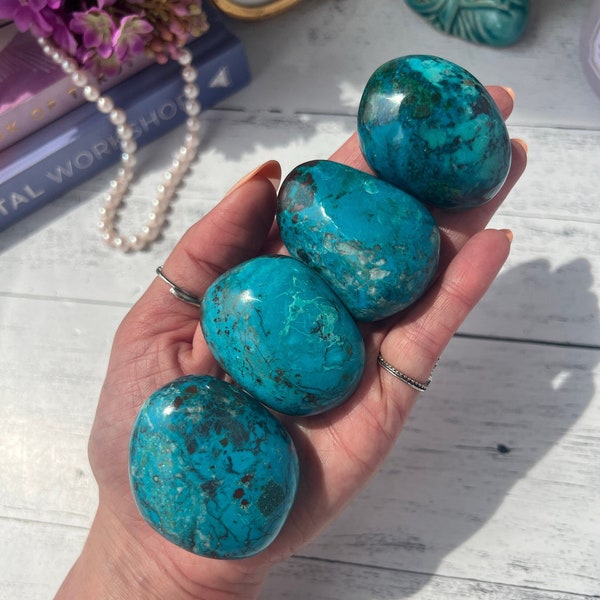 High Quality Large Chrysocolla Palm Stone from Peru | Beautiful Blue Chrysocolla | Throat and Heart Chakra Stone | Choose Your Own