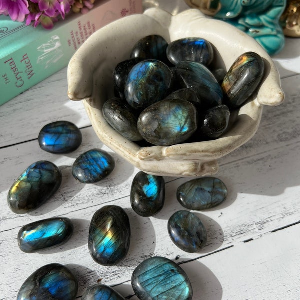 High Quality Labradorite Tumbles | Flashy Labradorite Mini Palmstones | Stone of Transformation | Crystals for Grids | Pocket Crystals