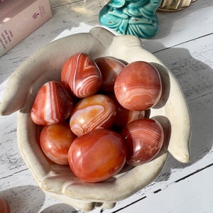 Beautiful Banded Carnelian Agate Tumbled Stone | XL High Quality Carnelian Agate Tumble | Pocket Stone