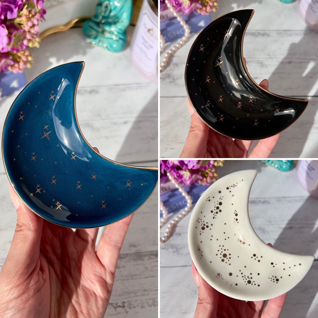 Crescent Moon Jewelry Dish | Glass Moon Dish for Crystal Display | Home ...