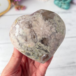 10 oz Lovely Flower Agate Hand Carved Crystal Heart from Madagascar | Polished Flower Agate Heart | Home decor crystal | Meditation Crystal