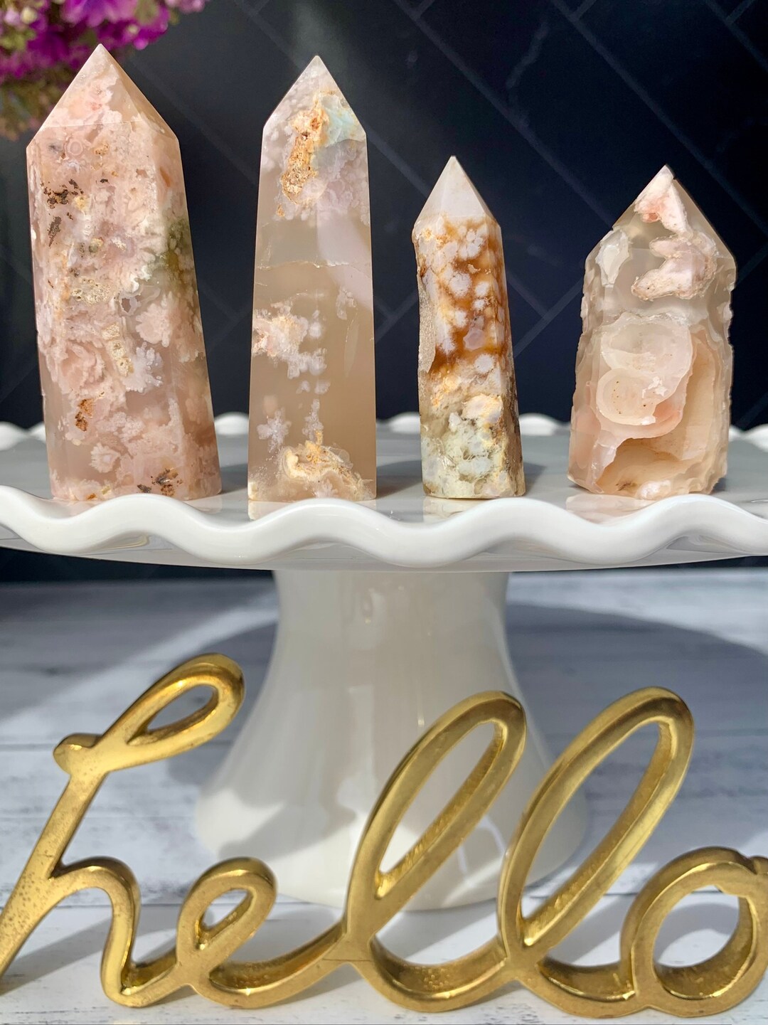 Pink Flower Agate Tower