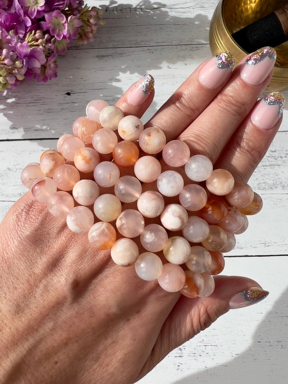 Beautiful Flower Agate Bracelet | 9.8mm Beads | We