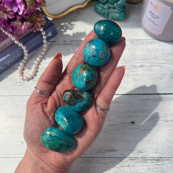 High Quality X-Small Chrysocolla Palm Stone/Tumble from Peru | Beautiful Blue Chrysocolla | Throat and Heart Chakra Stone | Choose Your Own