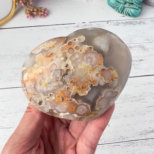 Unique Flower Agate Hand Carved Crystal Heart from Madagascar | Polished Flower Agate Heart | Home decor crystal | Meditation Crystal