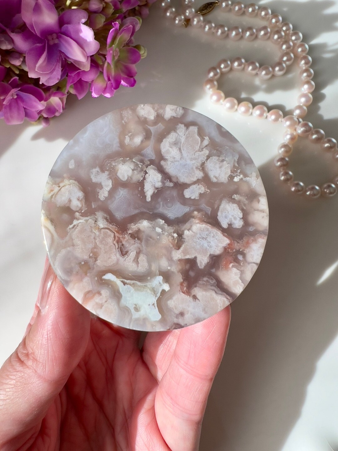 Cherry Blossom Flower Agate Circle Disc Flower Agate Cookie Etsy