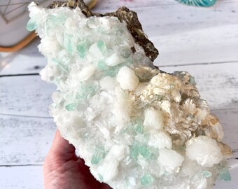 Rare Green Apophyllite with Stilbite Cluster from India | Rare Green Apophyllite Specimen | Collector Crystal | Home Decor Crystal