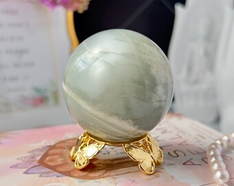 New! Flashy Rare Silky Sage Green Moonstone Spheres From