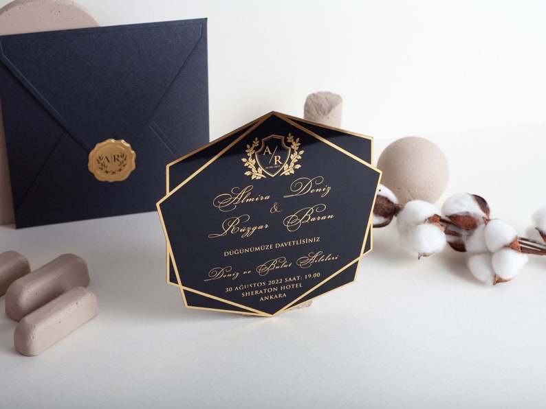 Black Acrylic Invitation Gold Foil Printed Acrylic Wedding image 1