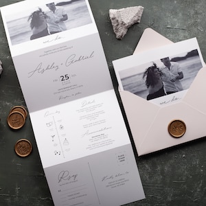 Photo Invitation, Folded Wedding Invitation, Trifold Invitation, Photo Wedding Invitation & RSVP, All in One Invitation, Photo Gift Invite