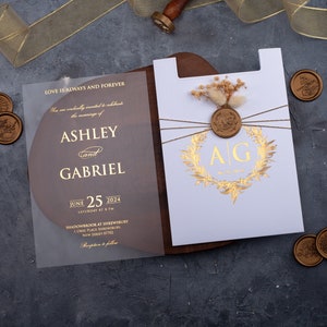 Custom Elegant Gold Foil-Printed Acrylic Wedding Invitation in White & Gold