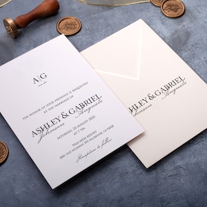Chic Blush Pink & Gold Wedding Invites with Dandelion Minimalism, Featuring Embossed Print