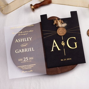 Customized Elegant Acrylic Wedding Invitation with Black & Gold Foil Print&quot;