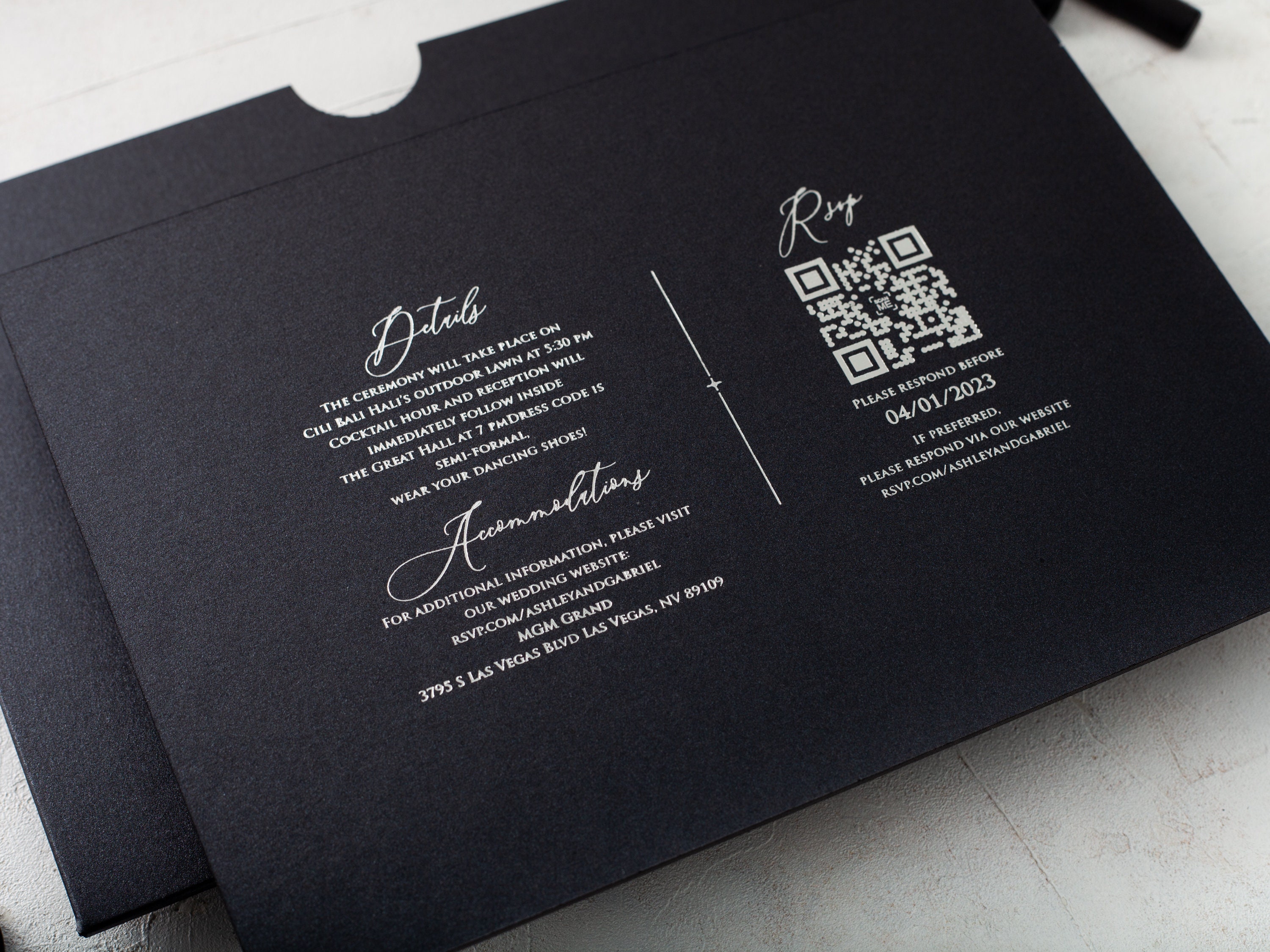 Gold Foil Printed Acrylic Wedding Invitation with Black Envelope