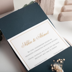 Emerald Invitation, Gold Foil Printed Ivory Wedding Invitation with Green Envelope and Wax Seal, Dried Flowers, Gold Foil Frame, Green Suite