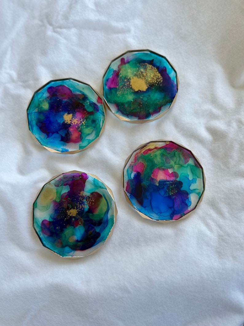 Handmade Resin Coasters Alcohol Ink Coasters 4 Piece Coasters Set Etsy