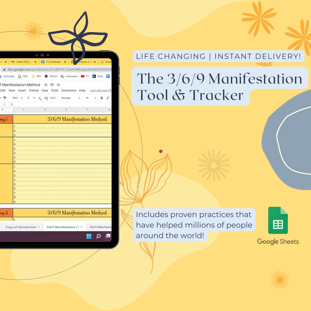Digital 3 6 9 Manifestation Method Tracker | Goal and Dreams ...