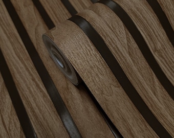 Lattes de vinyle en chêne marron lattes de bois aspect imitation bois papier peint moderne texturé 3D