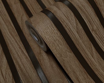 Vinyl Oak Brown Slat wooden planks Look faux Wood textured modern wallpaper 3D