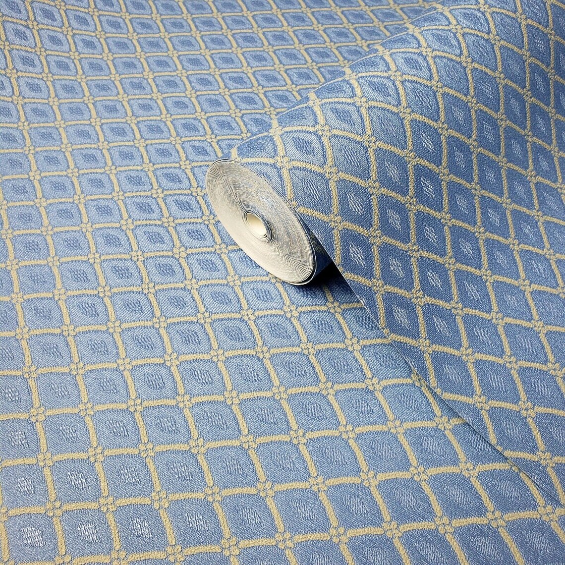 Modern Wallpaper Blue Beige Diamonds Geometric Textured Wall Etsy