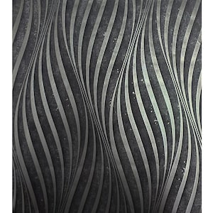 May include: Abstract wallpaper with a wavy, striped pattern in shades of gray and silver.