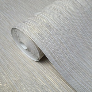 Cream gold metallic stria lines faux fabric texture plain textured wallpaper 3D
