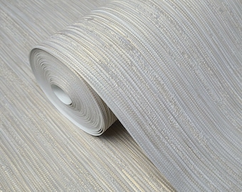 Cream gold metallic stria lines faux fabric texture plain textured wallpaper 3D